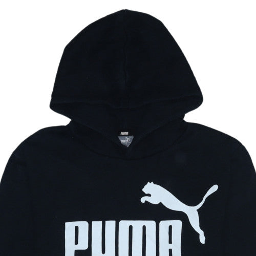 Puma Boys Black Pullover Hoodie Size 15-16 Years Fleece Logo Sweatshirt
