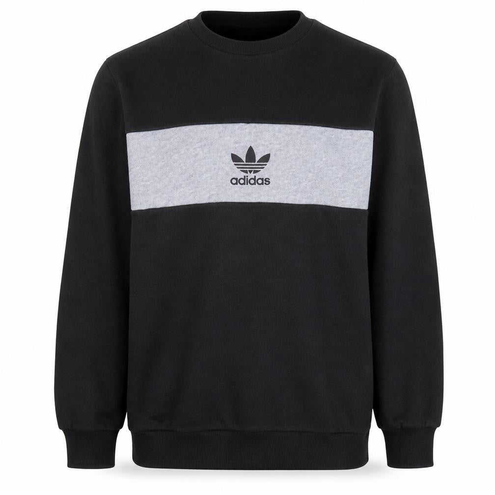 Adidas Mens Black Grey Crew Neck Logo Pullover Sweatshirt S