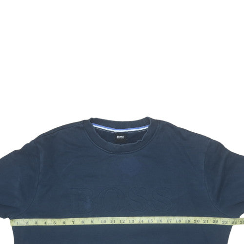 Hugo Boss Men's Blue XL Crew Neck Embroidered Sweatshirt