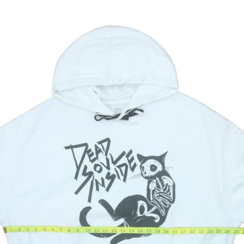 Cropp Men's White Graphic Hoodie M Pullover Gothic Cat Print