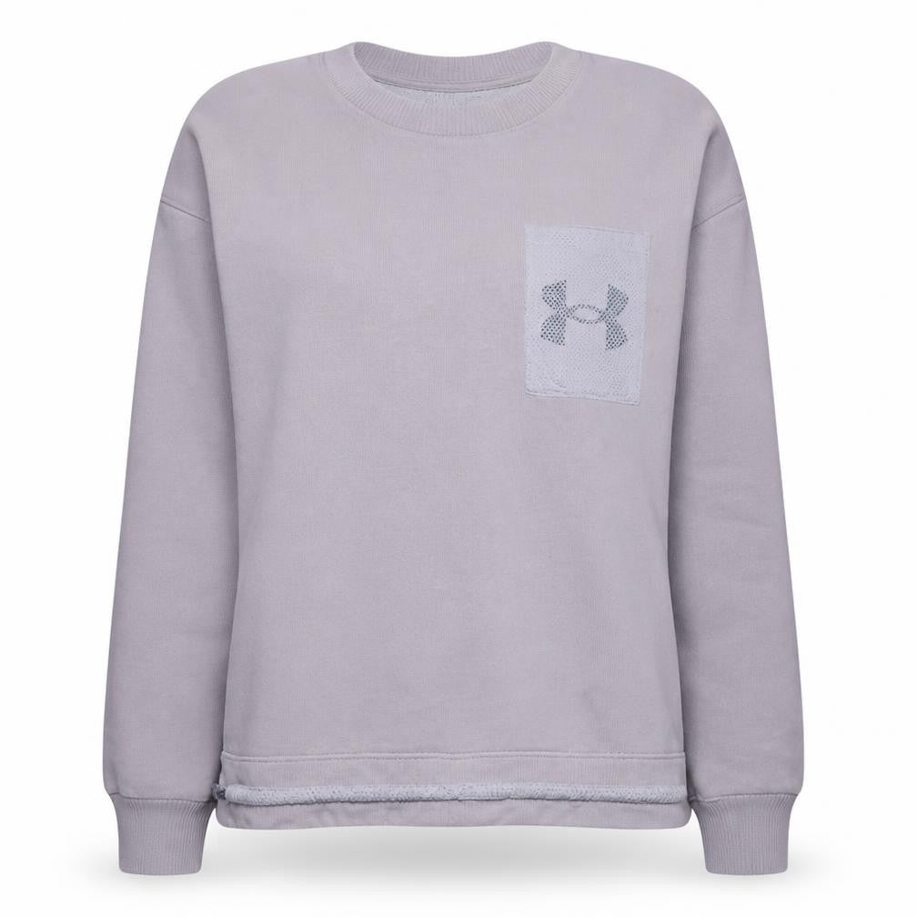 Under Armour Womens Beige Pullover Sweatshirt L Loose Fit Logo Pocket