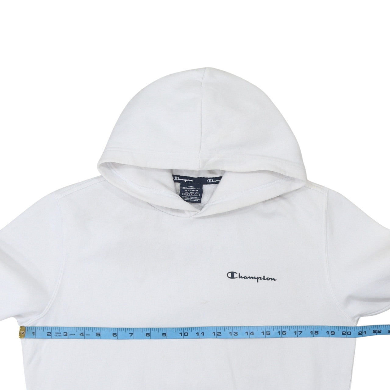 Champion Men’s White Hoodie Medium Pullover Logo Fleece Sweatshirt