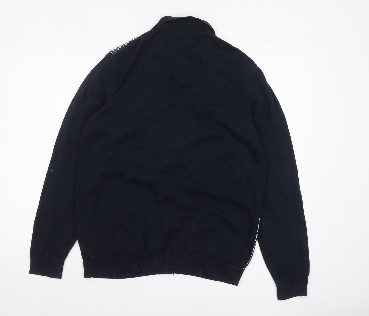 Next Men's Blue Collared Cotton Cardigan Large Geometric Knit