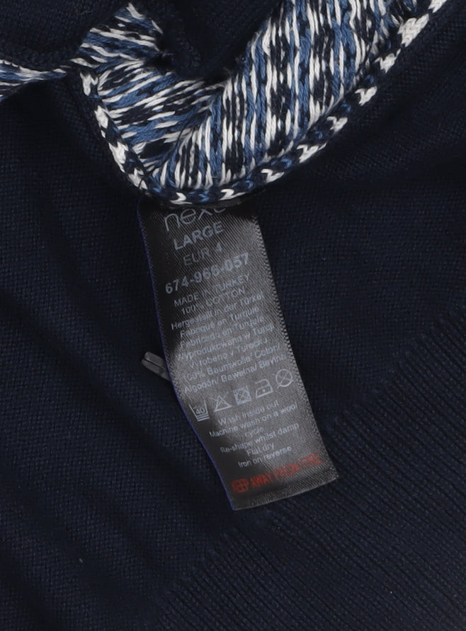 Next Men's Blue Collared Cotton Cardigan Large Geometric Knit