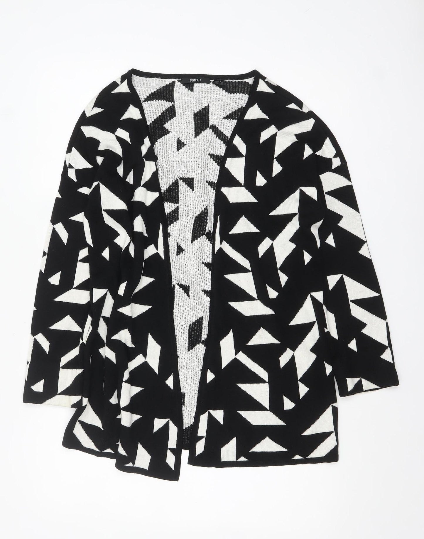 Esmara Women Black White Geometric Open Knit Long Sleeve Cardigan Size 10/12