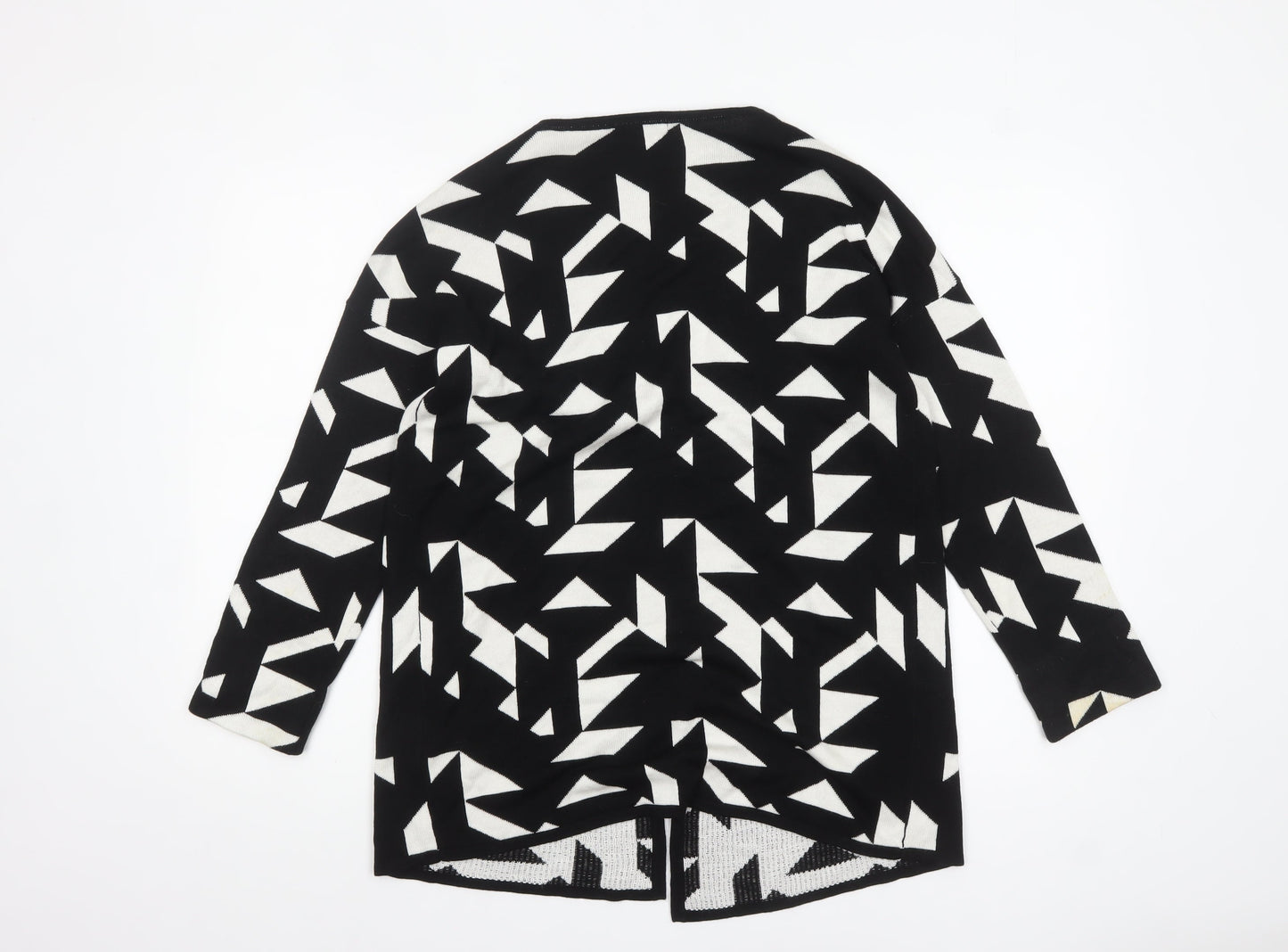 Esmara Women Black White Geometric Open Knit Long Sleeve Cardigan Size 10/12