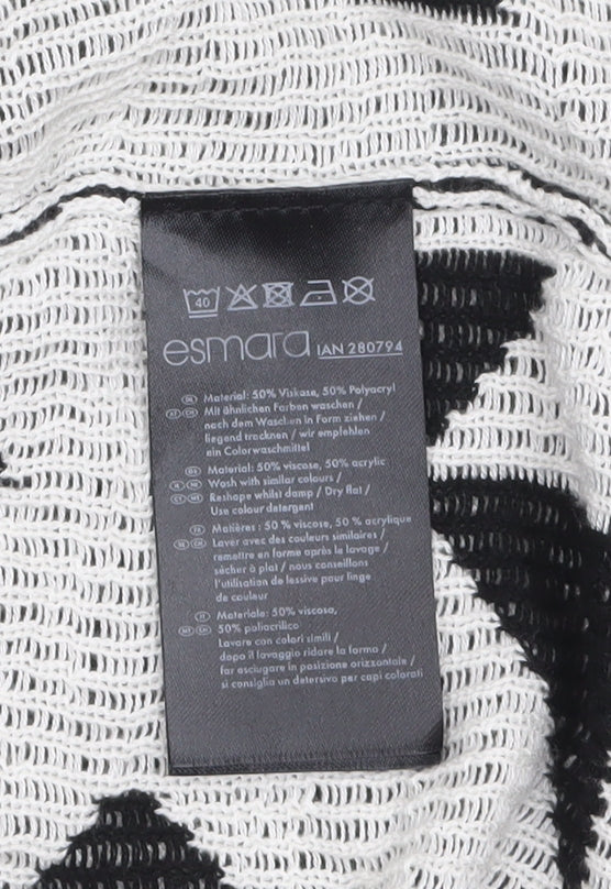 Esmara Women Black White Geometric Open Knit Long Sleeve Cardigan Size 10/12
