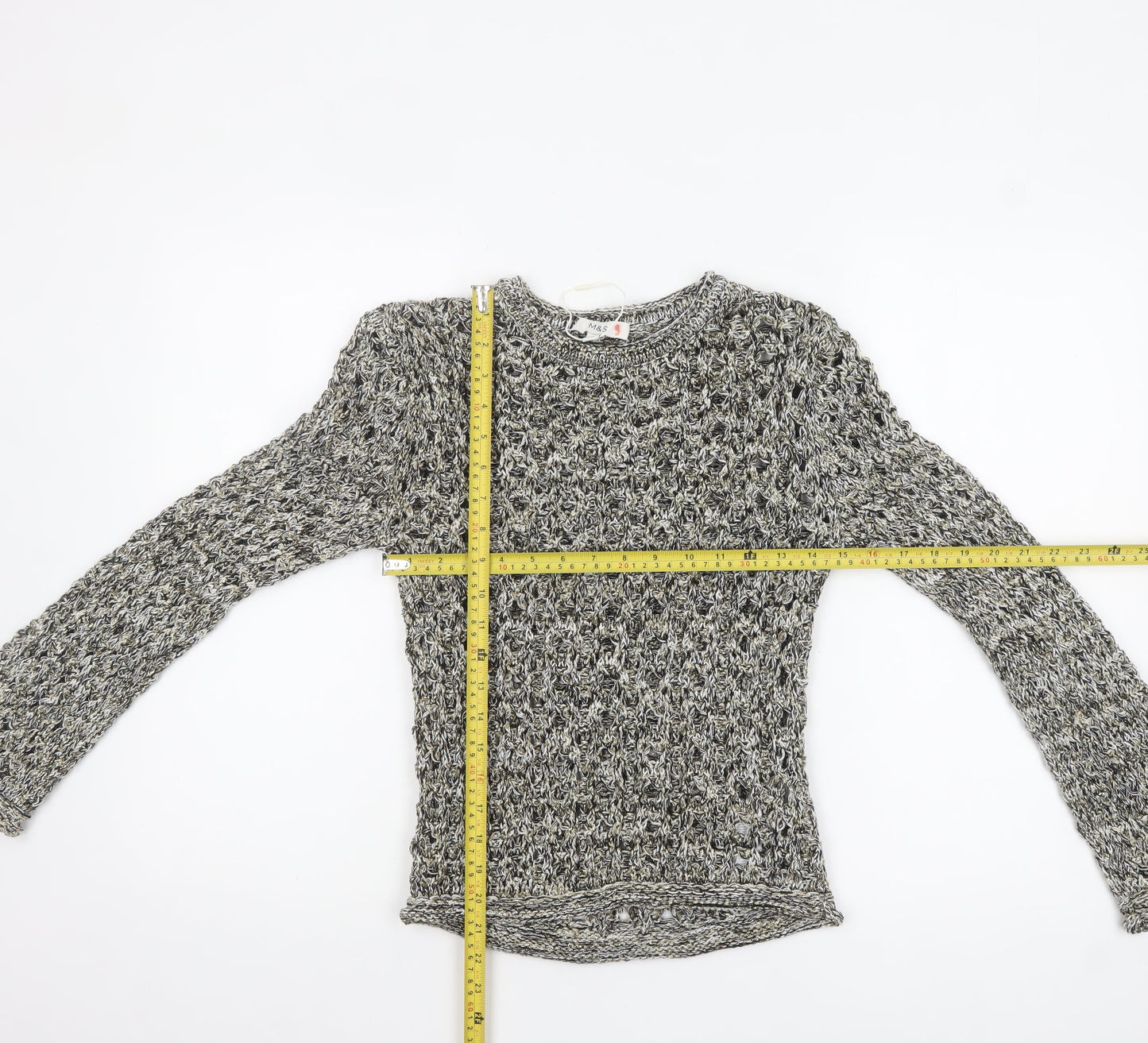 Marks and Spencer Women Grey Open-Knit Long Sleeve Jumper XS