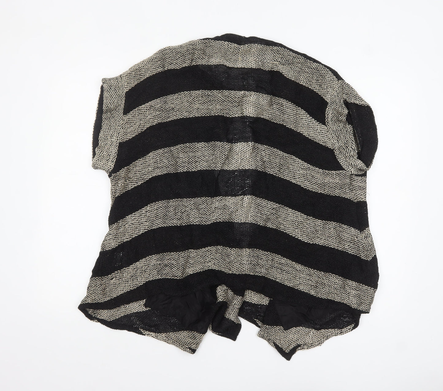 Masai Women Black & Beige Striped Open Knit Cardigan Size L