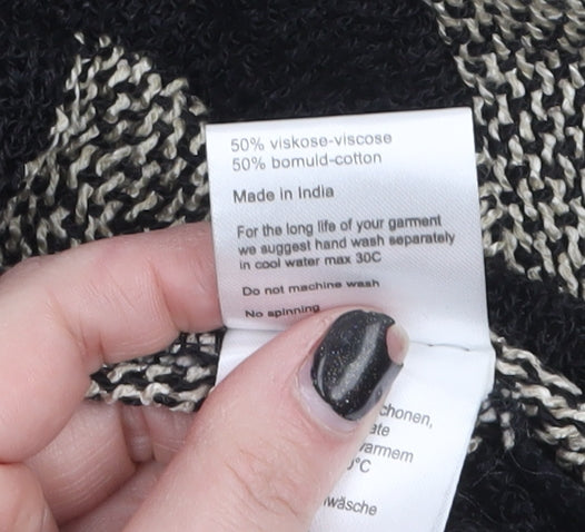 Masai Women Black & Beige Striped Open Knit Cardigan Size L