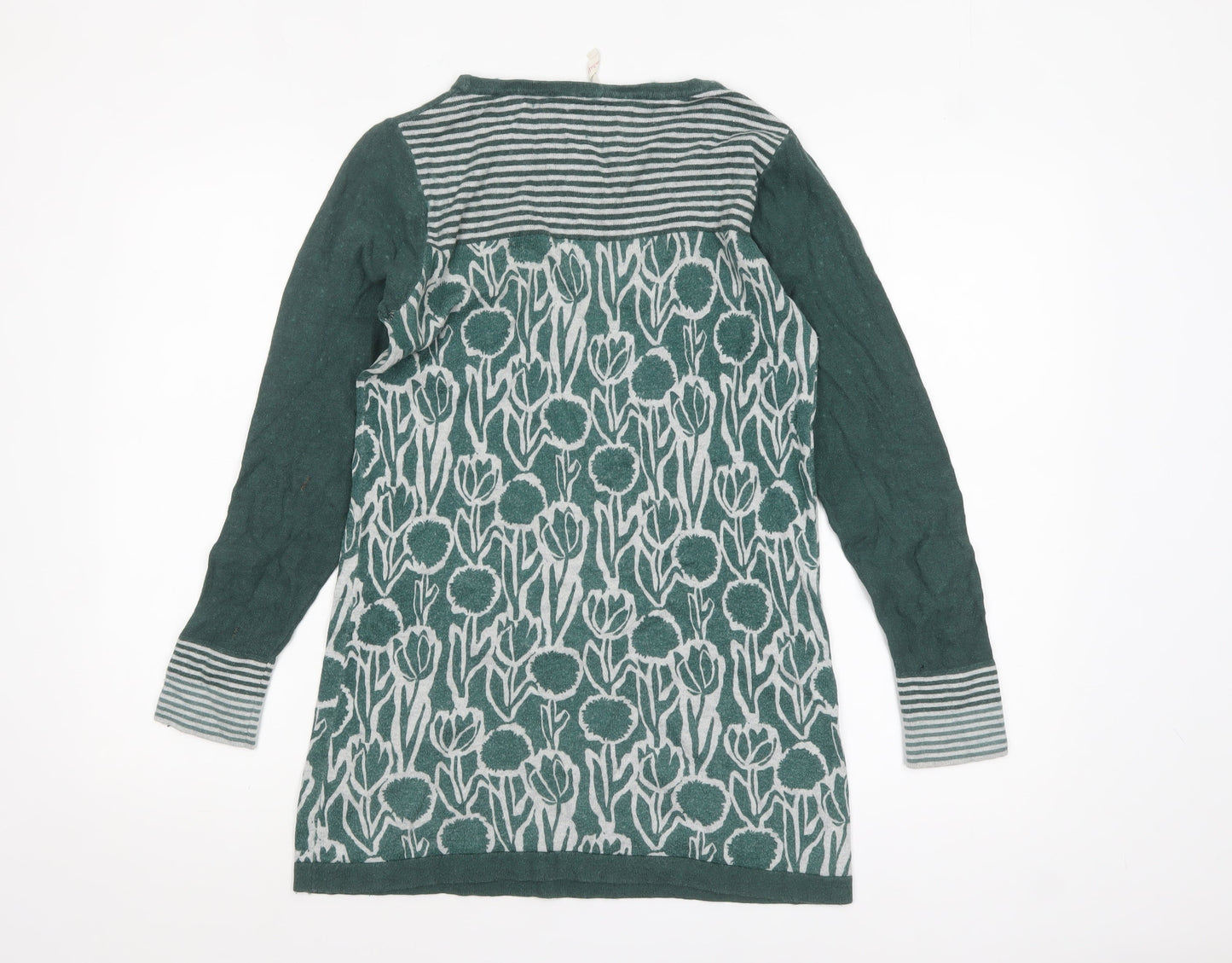 White Stuff Womens Green Floral Knit Tunic Jumper UK 8 Cotton Wool Blend