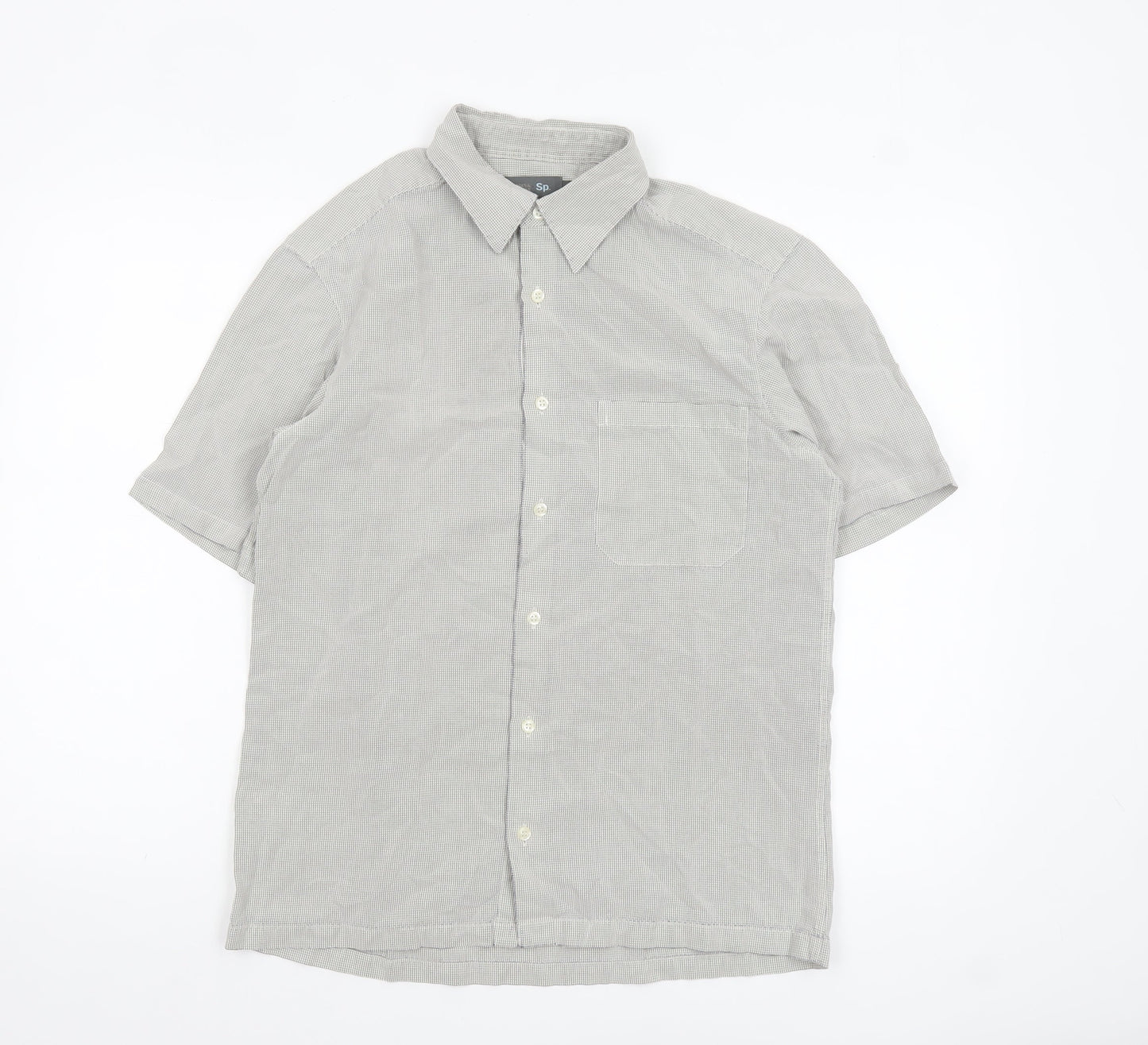 Marks and Spencer Men's Grey Check Short Sleeve Cotton Shirt Size S