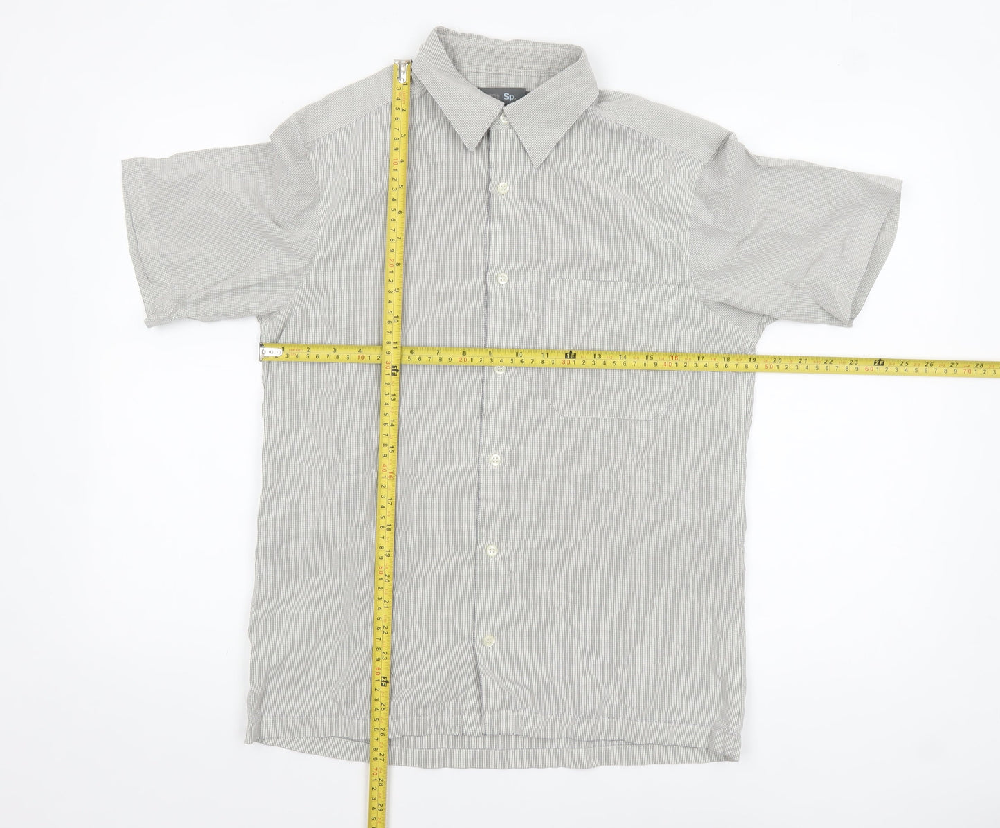Marks and Spencer Men's Grey Check Short Sleeve Cotton Shirt Size S