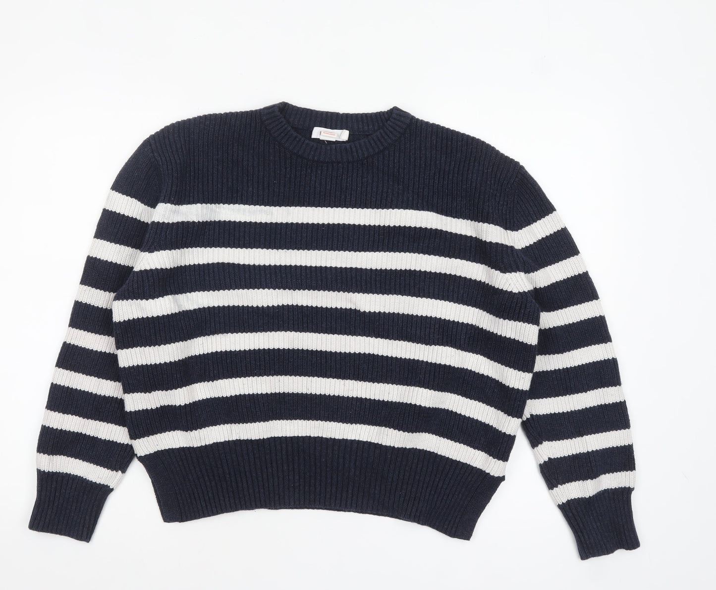 Finery Women Blue Striped Cotton Knit Jumper UK 10