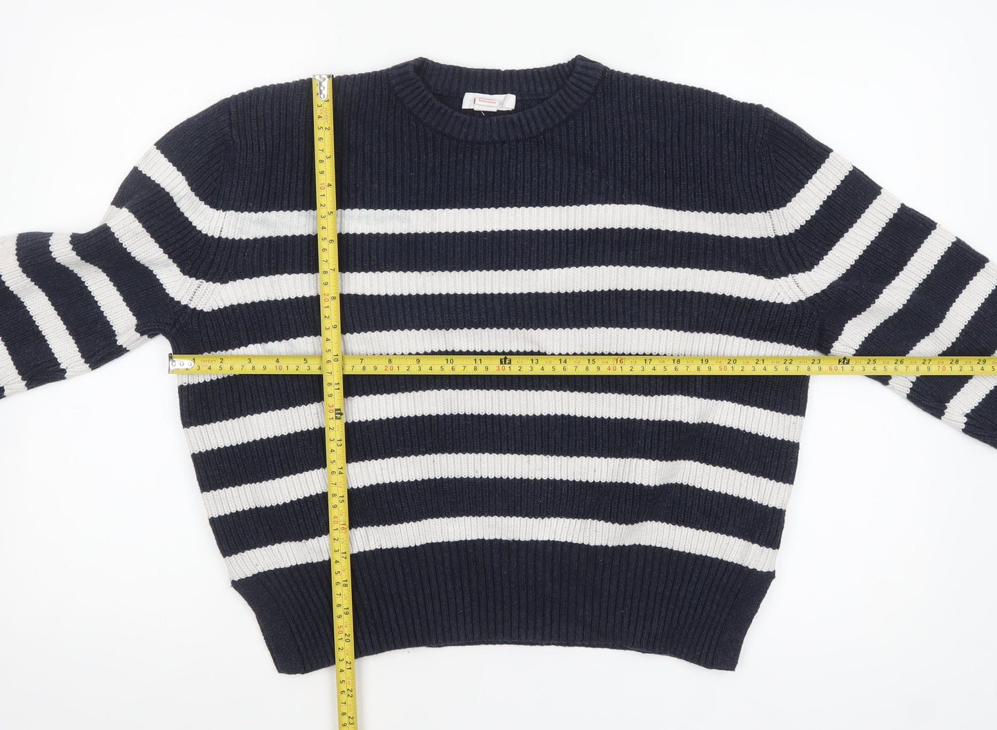 Finery Women Blue Striped Cotton Knit Jumper UK 10
