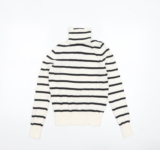 H&M Women's White Black Striped Roll Neck XS Pullover Jumper