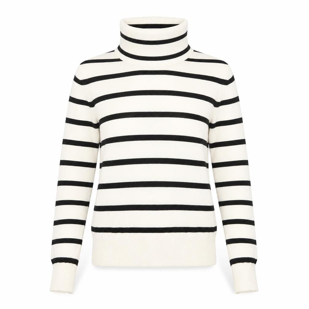 H&M Women's White Black Striped Roll Neck XS Pullover Jumper