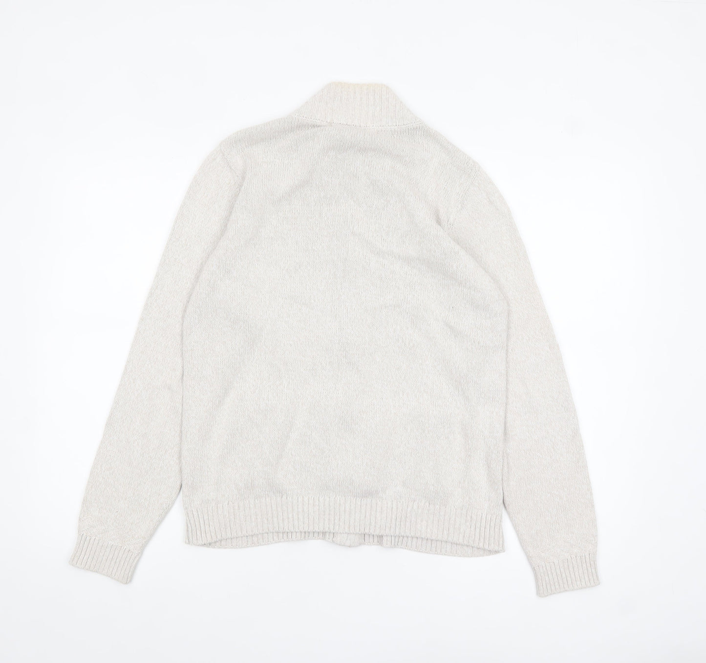 Isle Essentials Women's Beige Cotton Full Zip Cable Knit Jumper Size M 14-16