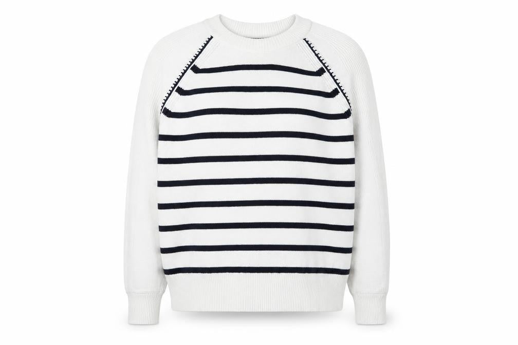 Marks & Spencer Women’s White Striped Cotton Crew Neck Jumper M