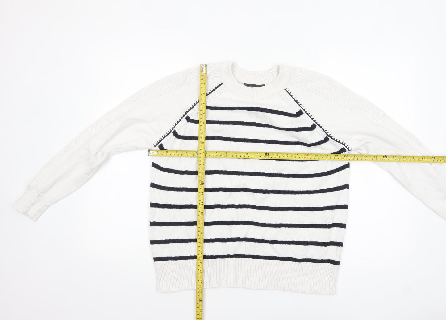 Marks and Spencer Women’s White Striped Cotton Crew Neck Jumper M