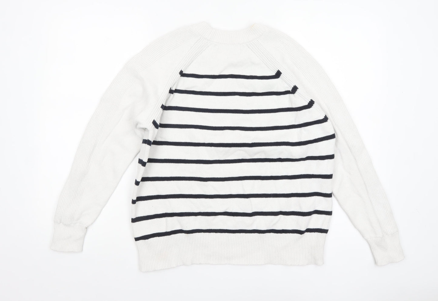 Marks and Spencer Women’s White Striped Cotton Crew Neck Jumper M