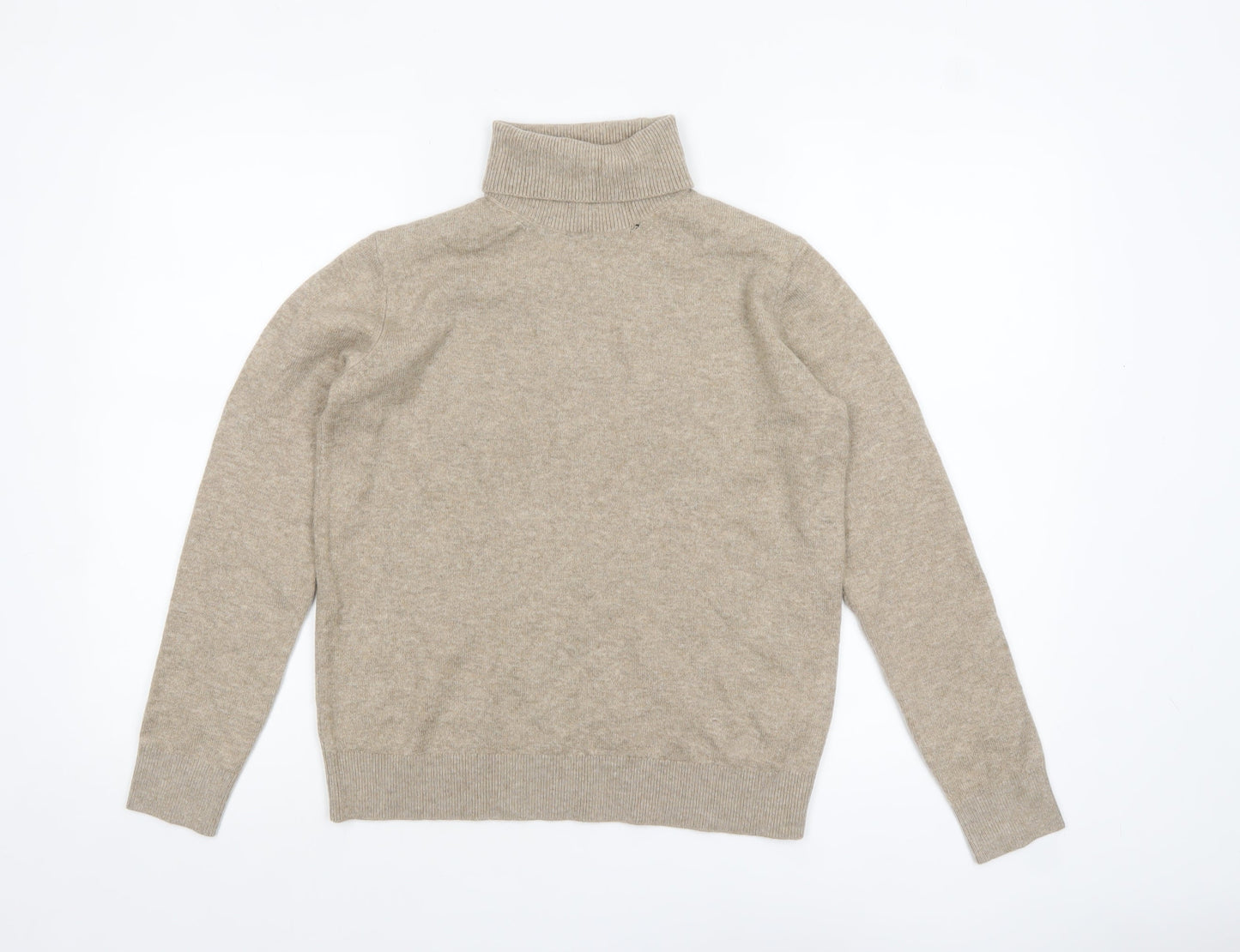 Marks and Spencer Women Beige Roll Neck Jumper XS Wool Blend