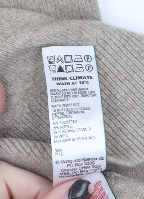 Marks and Spencer Women Beige Roll Neck Jumper XS Wool Blend