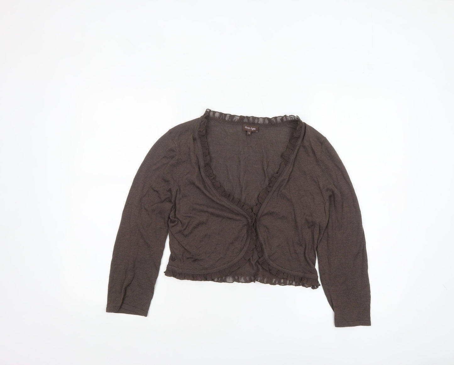 Phase Eight Women Brown Silk Cotton Ruffle Cardigan Size 14