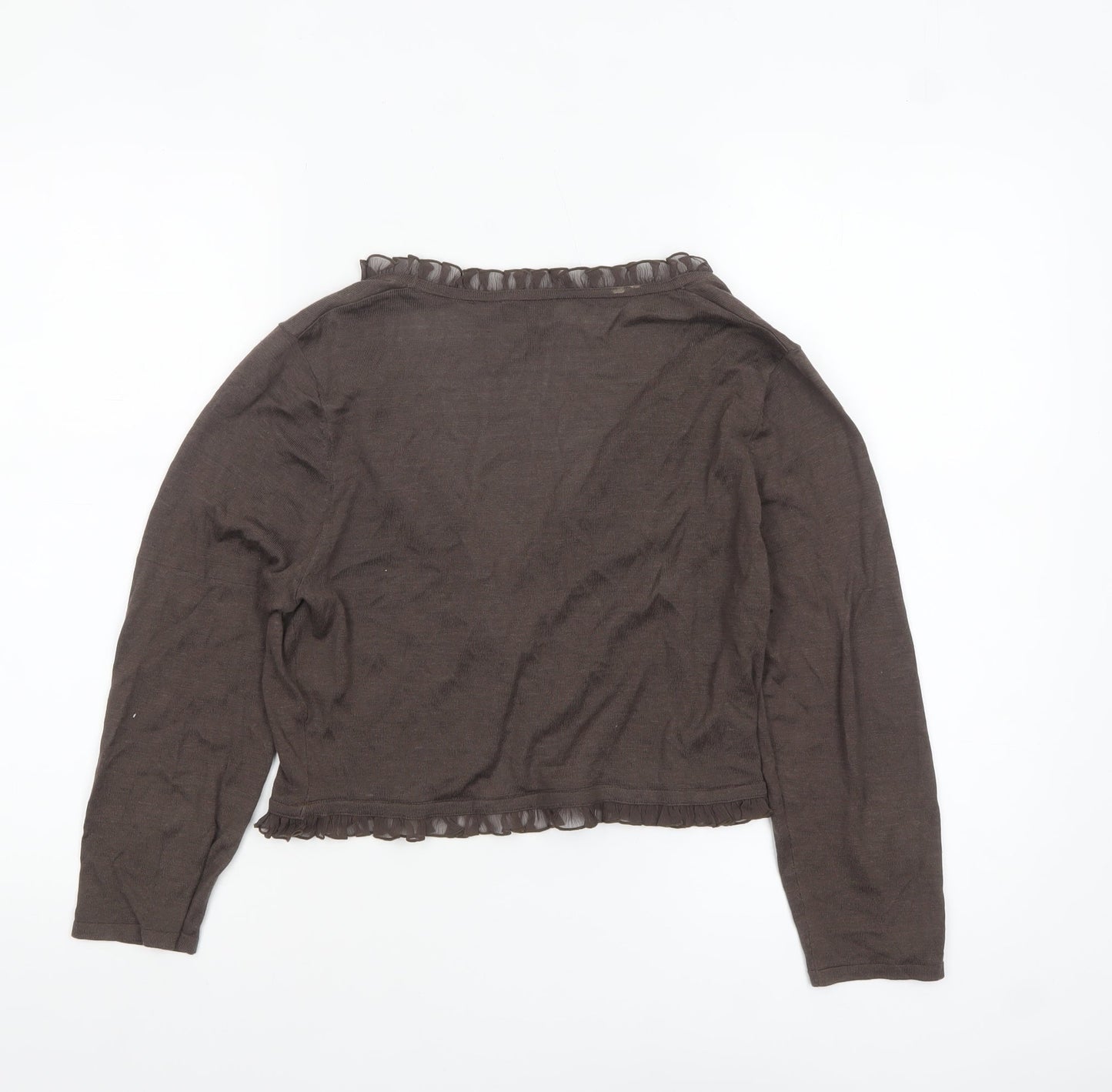 Phase Eight Women Brown Silk Cotton Ruffle Cardigan Size 14