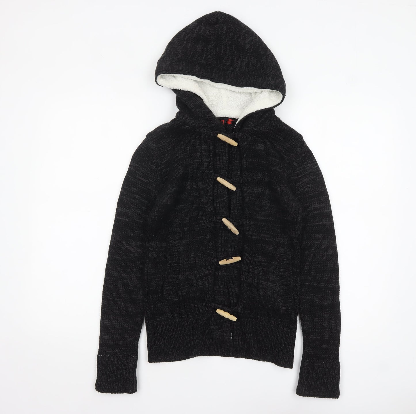 Yoki Women’s Black Hooded Knit Cardigan S Long Sleeve Toggle