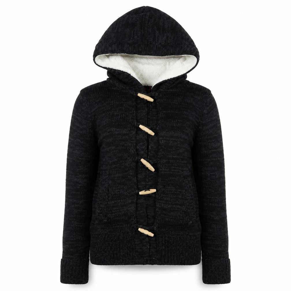 Yoki Women’s Black Hooded Knit Cardigan S Long Sleeve Toggle
