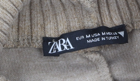 Zara Women Beige Roll Neck Sleeveless Knit Top M