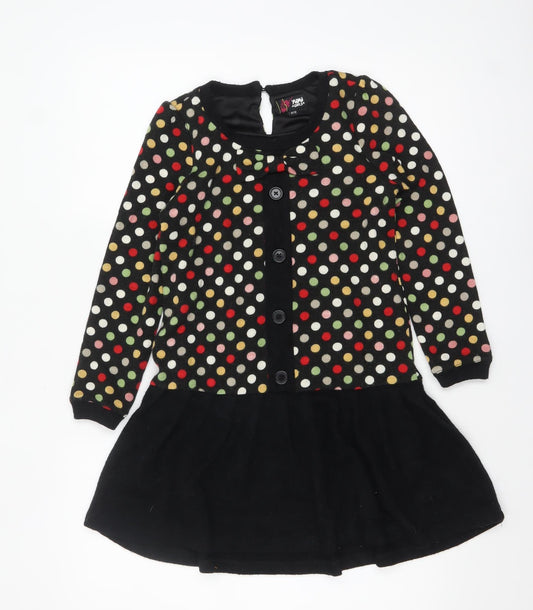 Yumi Girls Black Polka Dot Skater Dress 11-12 Years Long Sleeve
