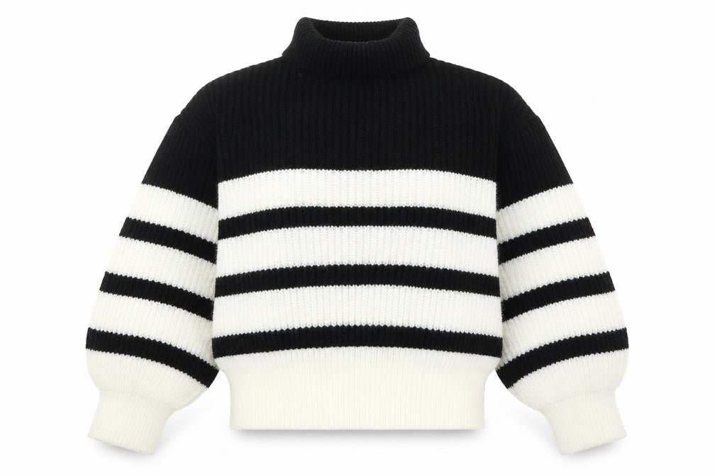 Dorothy Perkins Women’s Black White Striped Mock Neck Chunky Knit Jumper Medium