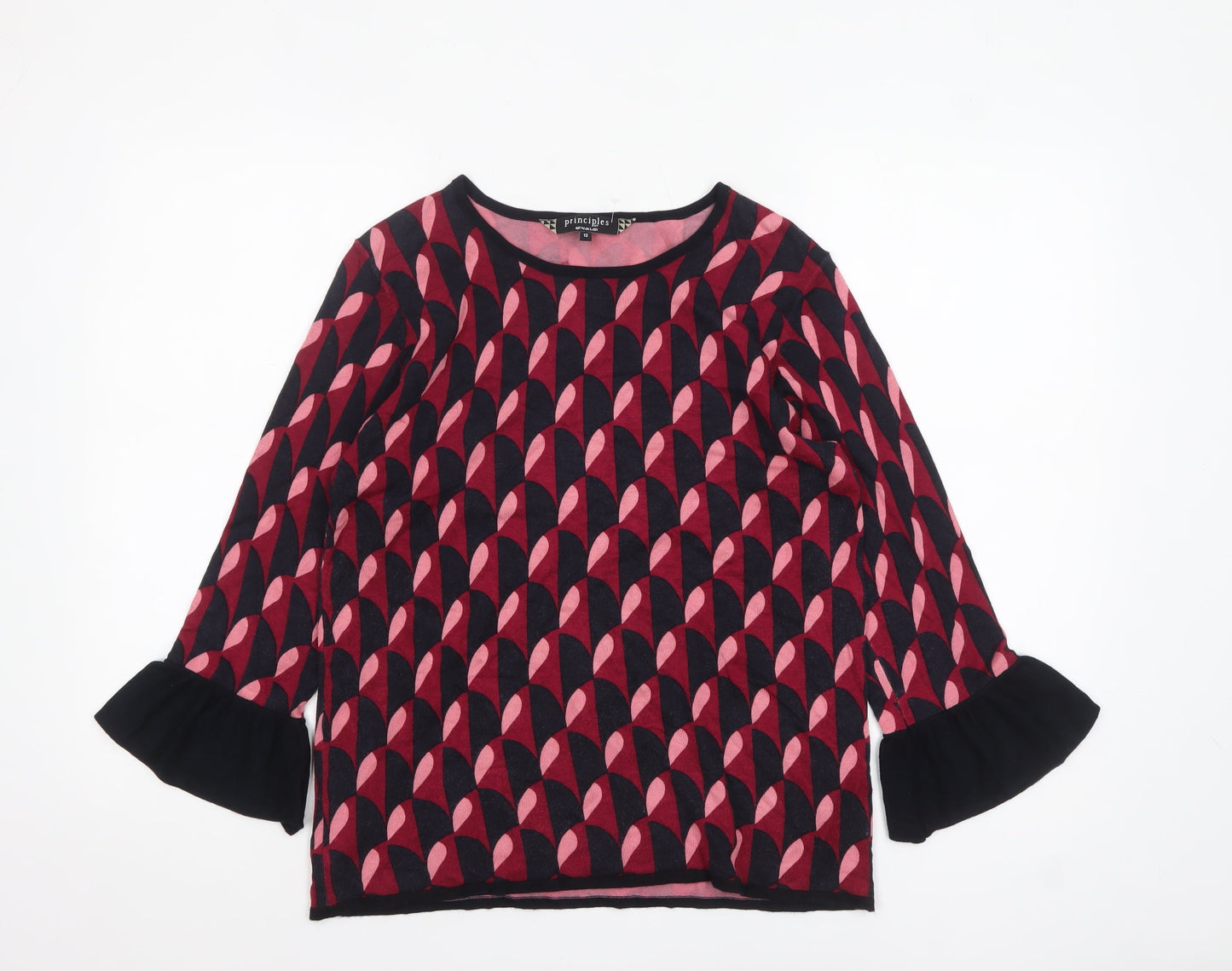 Principles by Ben de Lisi Women’s Multicoloured Size 12 Geometric Ruffle Sleeve Jumper