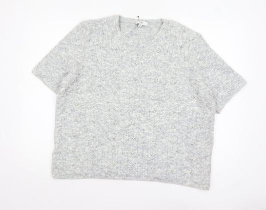 Marks and Spencer Womens Grey Beaded Short Sleeve Knit Jumper XL