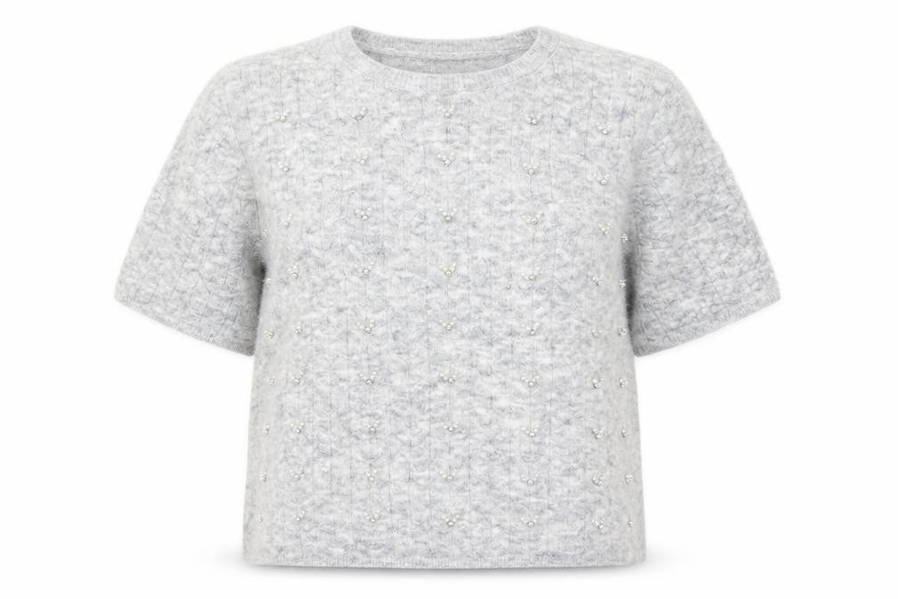 Marks & Spencer Womens Grey Beaded Short Sleeve Knit Jumper XL