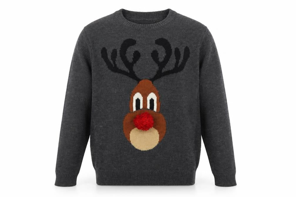 New Look Men Grey Reindeer Christmas Crew Neck Jumper Medium