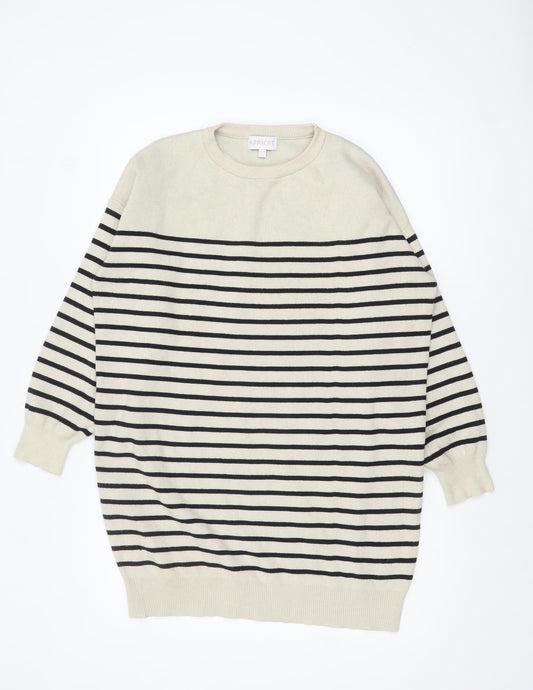 Apricot Women Beige Striped Crew Neck Pullover Jumper UK 10