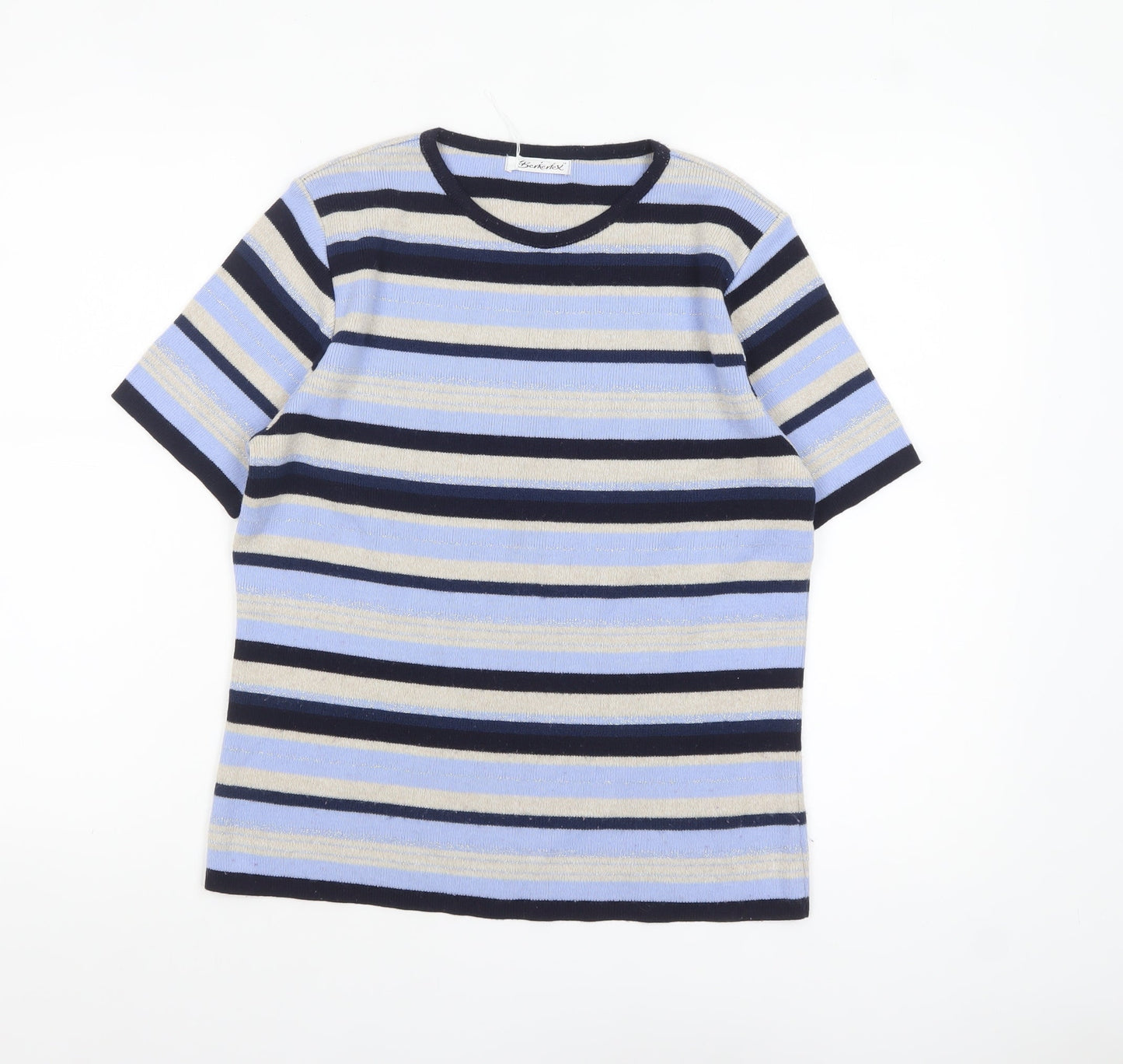 Berkertex Women's Blue Striped Short Sleeve Pullover Jumper Size 10-12