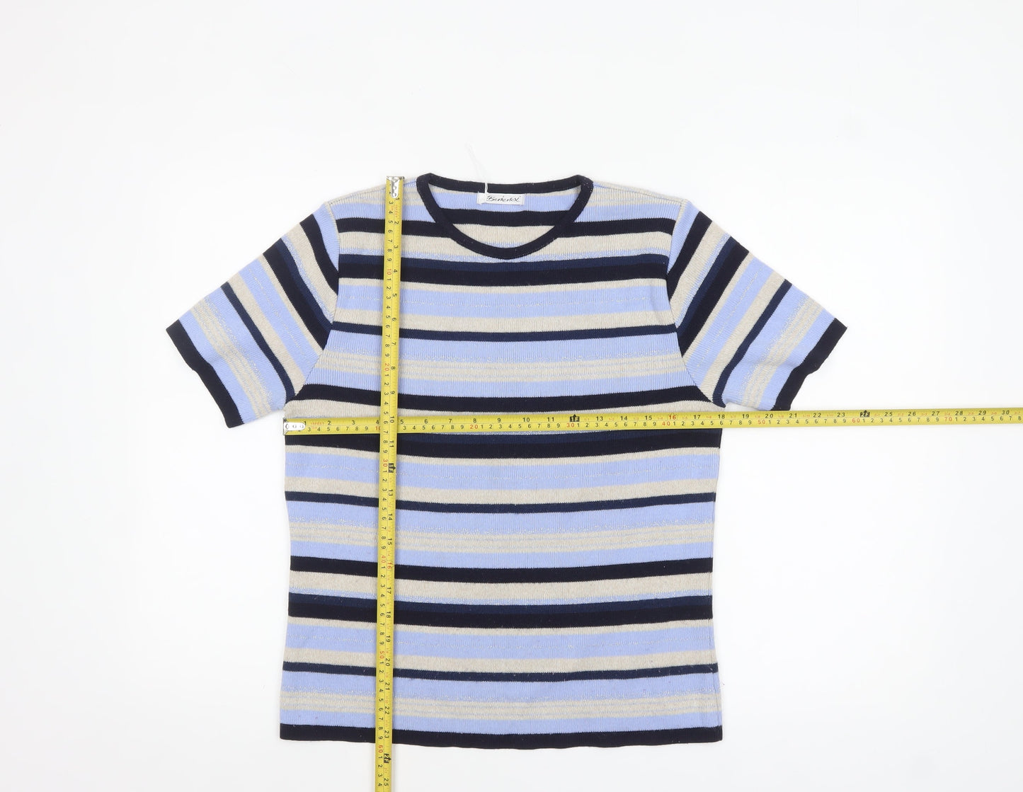 Berkertex Women's Blue Striped Short Sleeve Pullover Jumper Size 10-12