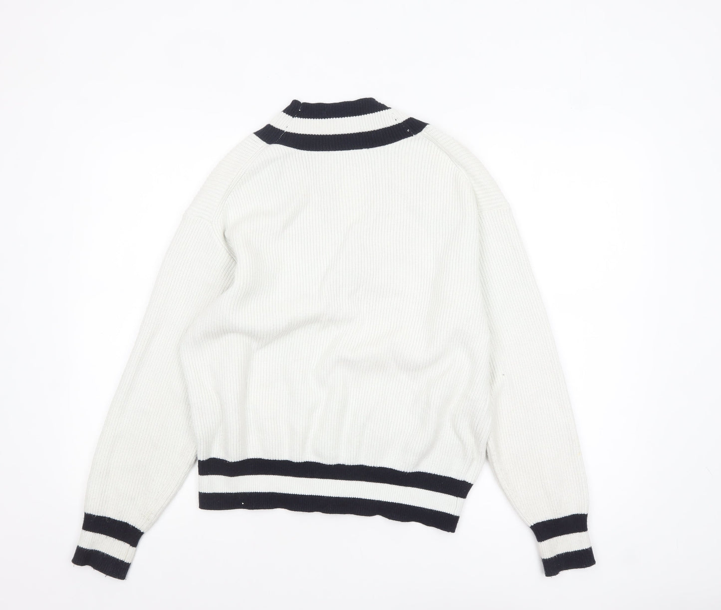 MNG Women's White V-Neck Ribbed Knit Pullover Jumper XL