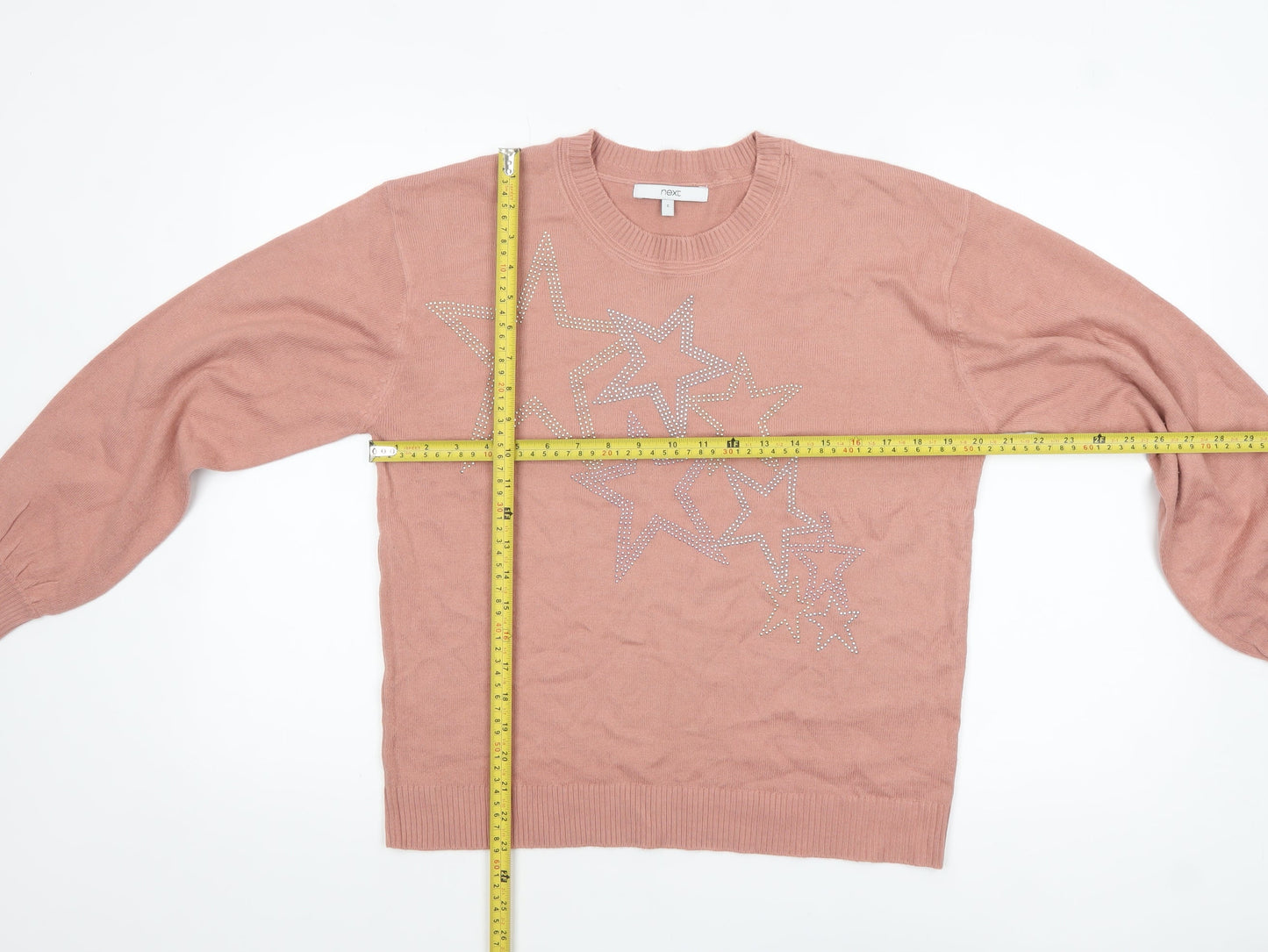 Next Women's Pink Star Rhinestone Crew Neck Jumper Size S