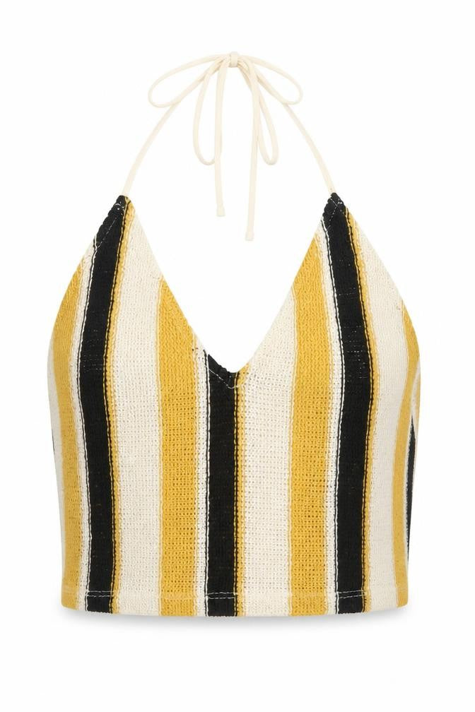 Zara Women Multicoloured Striped Knit Halter Crop Top S