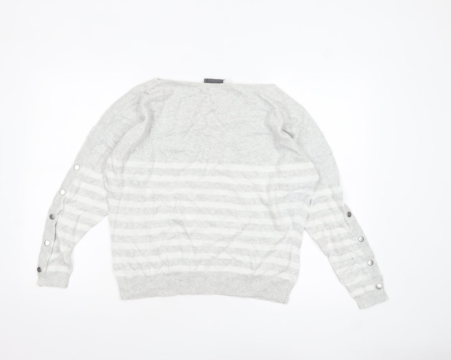 Mint Velvet Womens Grey Striped Boat Neck Button Sleeve Jumper M