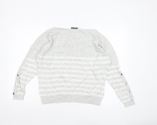 Mint Velvet Womens Grey Striped Boat Neck Button Sleeve Jumper M