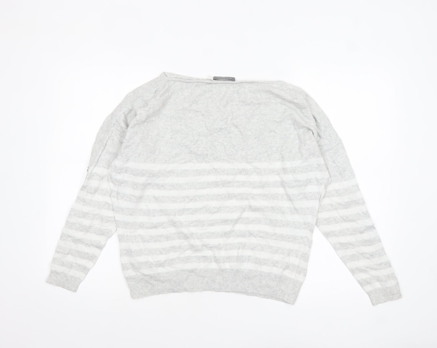 Mint Velvet Womens Grey Striped Boat Neck Button Sleeve Jumper M