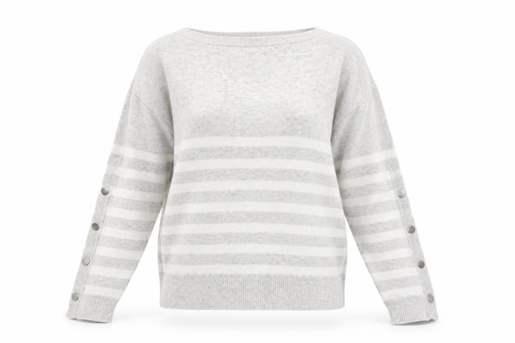 Mint Velvet Women's Grey Striped Boat Neck Pullover Jumper M