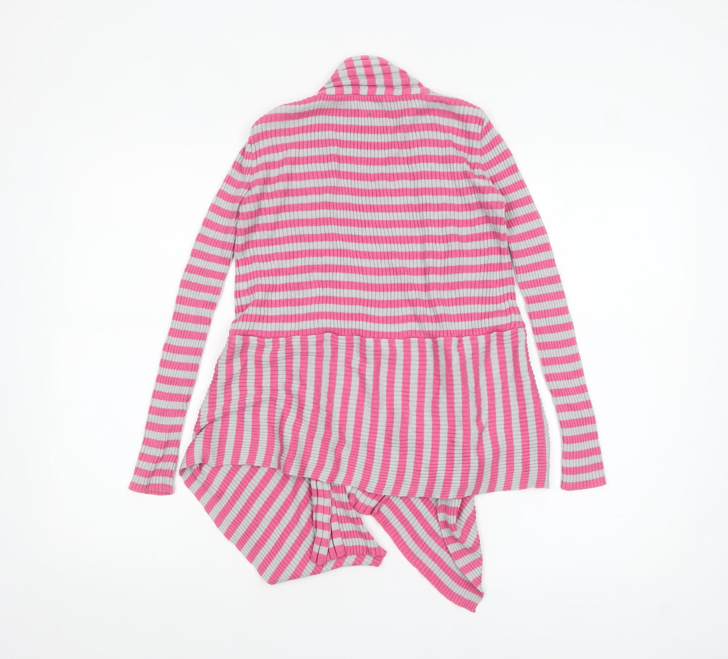 Marks and Spencer Girls Pink Grey Striped Cardigan 9-10 Years Acrylic Cotton