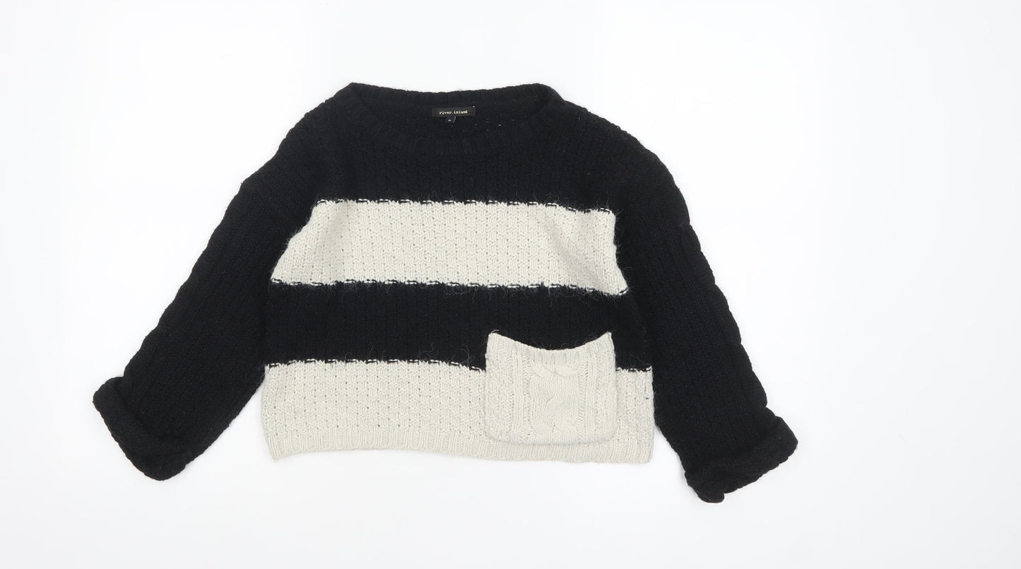 River Island Womens Black Striped Knit Crew Neck Jumper Size 6
